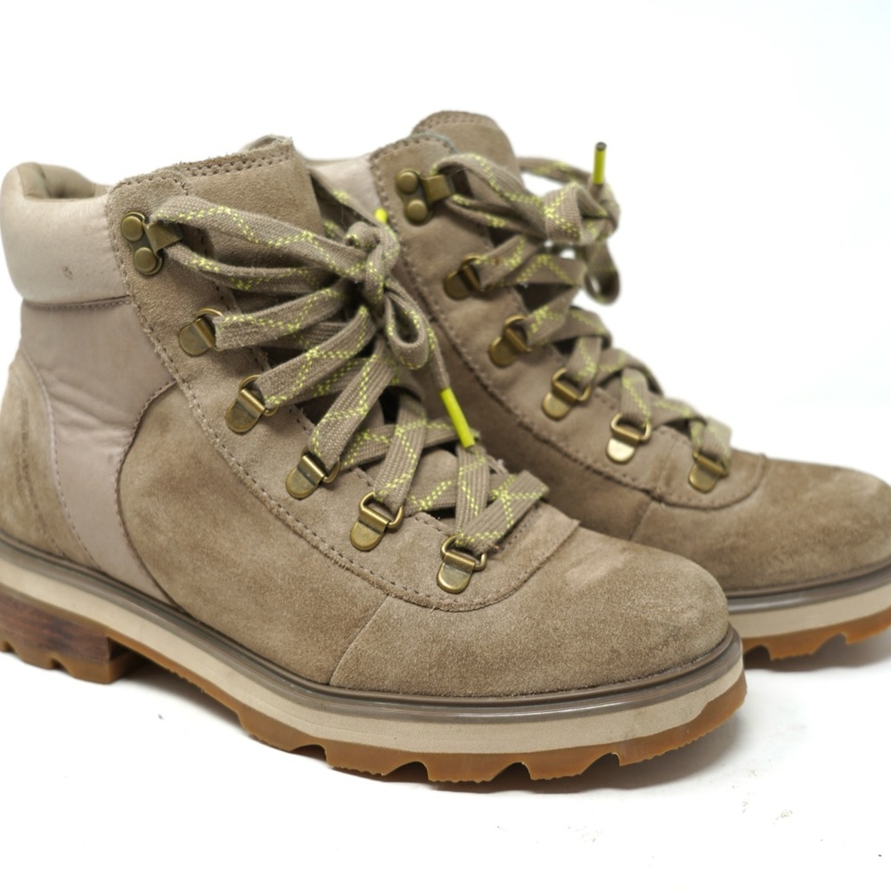 Sorel Womens Lennox Hiker Stkd WP Omega Taupe Waterproof Ankle Boots Size 8